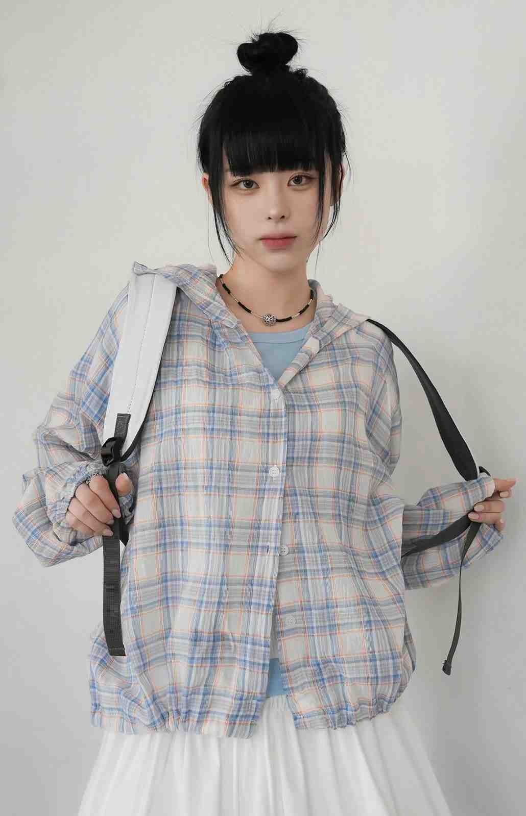 NATTY韓國直郵女裝新款24春夏休閑熱賣人氣時尚夾克格紋連帽NATTY夾克