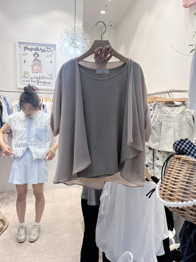 ABLE STUDIO韓國直郵東大門代購女裝新款休閑襯衫蕾絲衫假兩件雙層CONFETTI襯衫/蕾絲衫