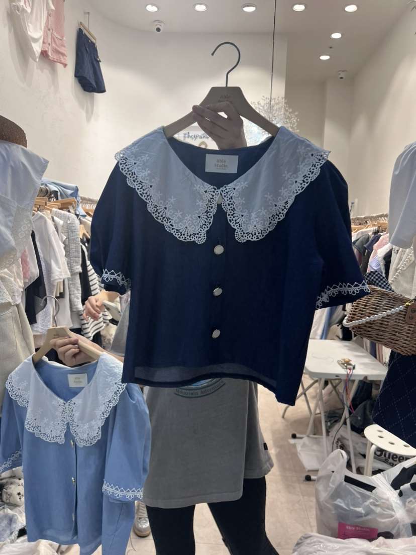 ABLE STUDIO韓國直郵東大門實拍女裝新款真品24春夏襯衫蕾絲衫TERAIS襯衫/蕾絲衫