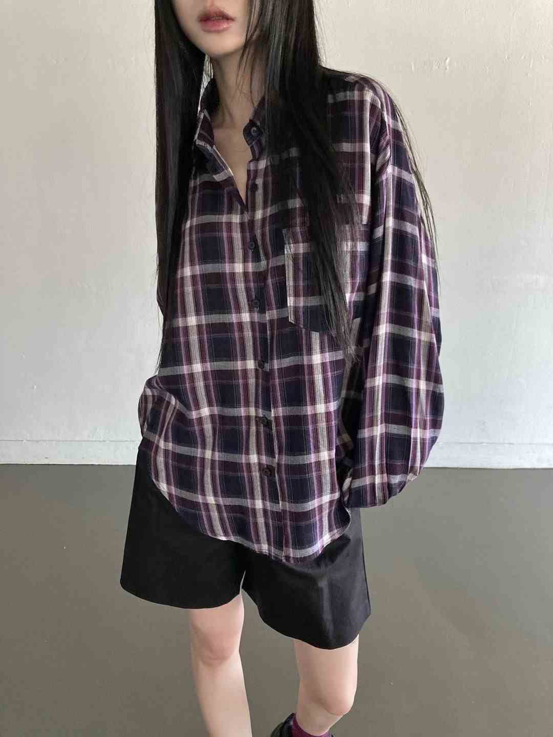 UNSANE韓國直郵女裝新品熱賣人氣推薦時尚真品襯衫蕾絲衫格紋UNSANE襯衫/蕾絲衫
