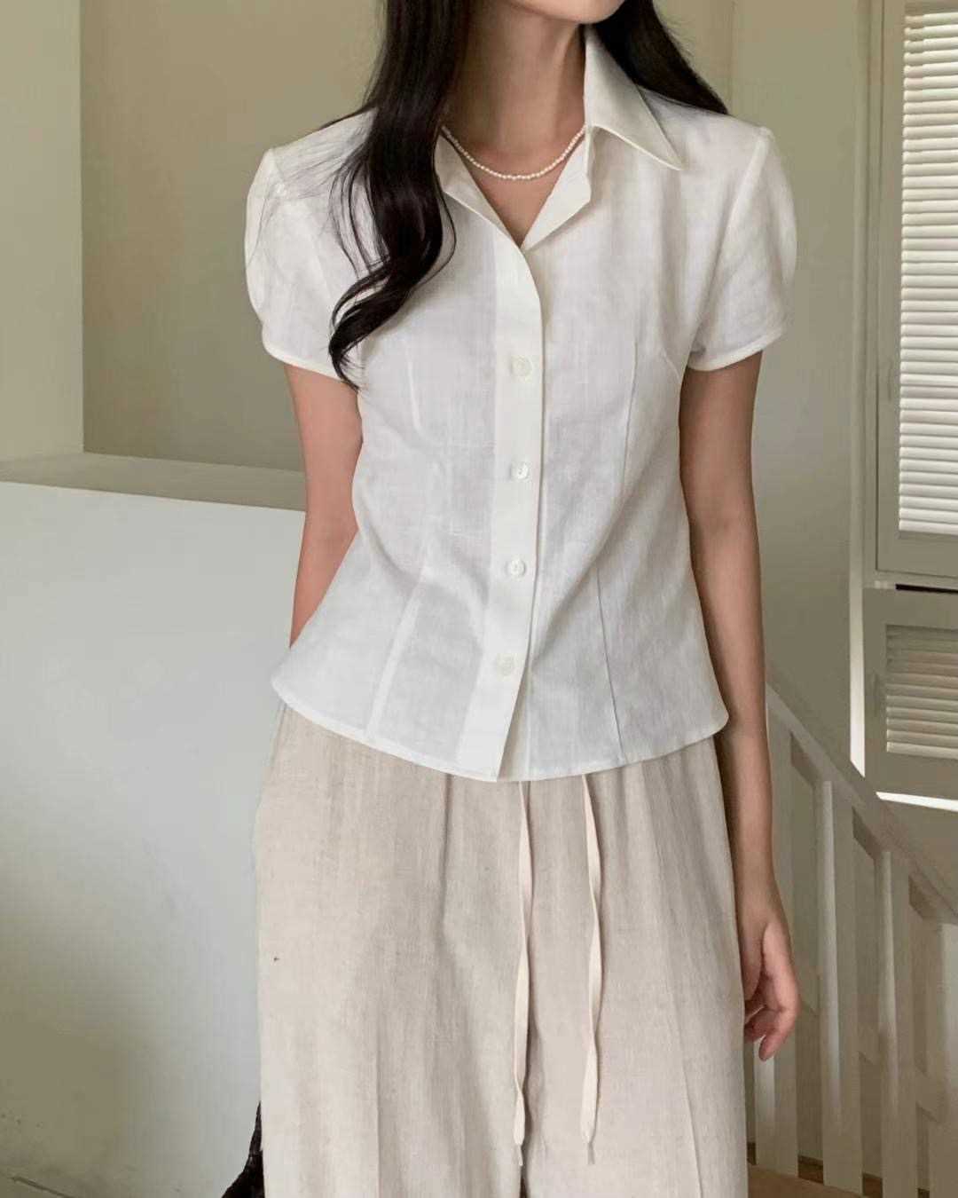 YUNI YUNI韓國直郵東大門代購女士新品時尚襯衫蕾絲衫亞麻YUNI YUNI襯衫/蕾絲衫