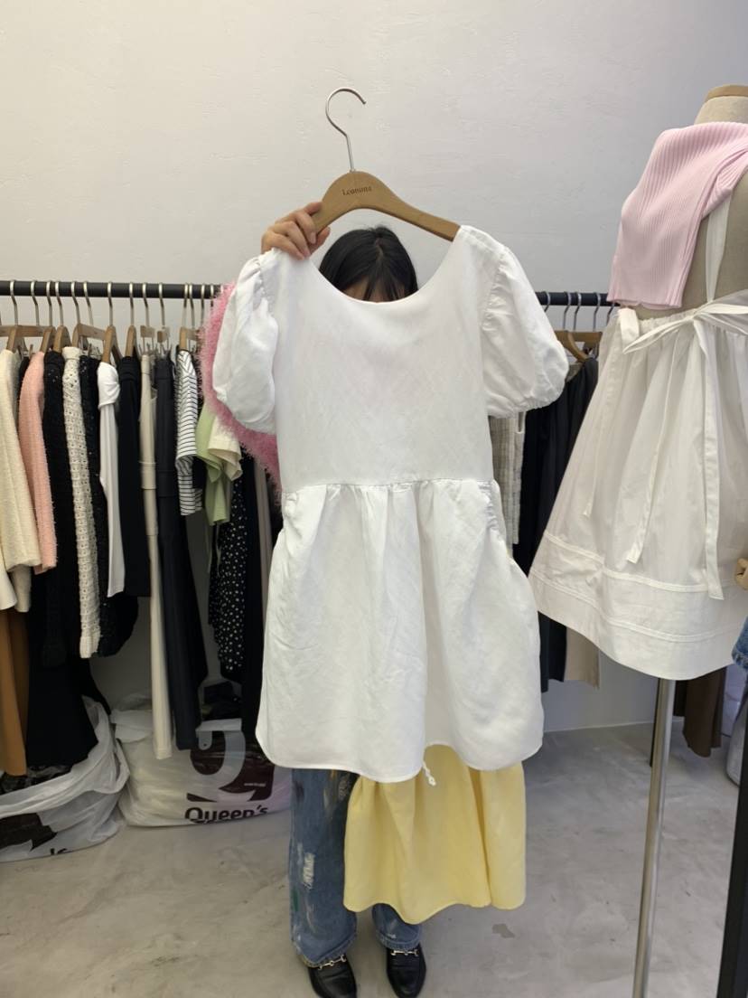 LCOMMA	韓國直郵東大門實拍女裝新品熱賣時尚24春夏連衣裙亞麻LCOMMA連衣裙