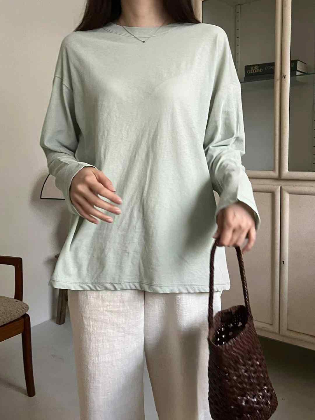 SATURDAY直郵韓國代購女裝新款熱賣24春夏時尚職業長袖T恤SATURDAY長袖T恤
