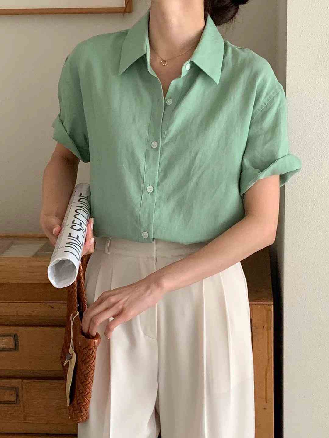 SATURDAY韓國直郵東大門實拍女裝新品時尚真品襯衫蕾絲衫亞麻SATURDAY襯衫/蕾絲衫