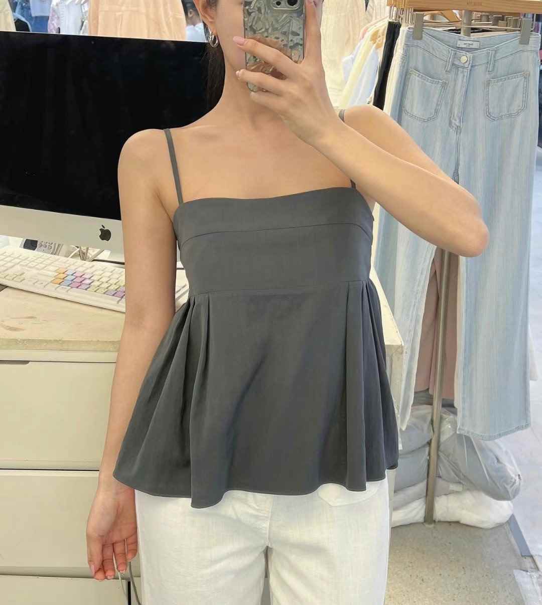 BLACKPOM-블랙폼-T直郵韓國代購女裝新款休閑24春夏吊帶背心BLACKPOM-ot吊帶/背心