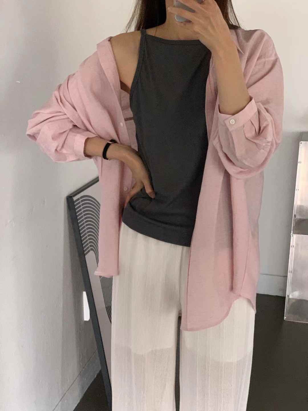 MORGAN韓國直郵女士新品24秋夏人氣時尚職業襯衫蕾絲衫亞麻BABY SALON襯衫/蕾絲衫