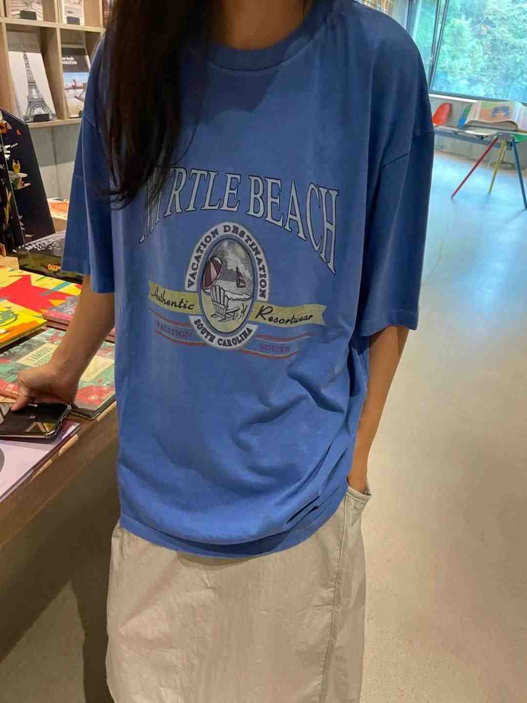 4PI韓國直郵東大門實拍女士新款時尚休閑熱賣人氣職業24秋夏T恤4PIT恤
