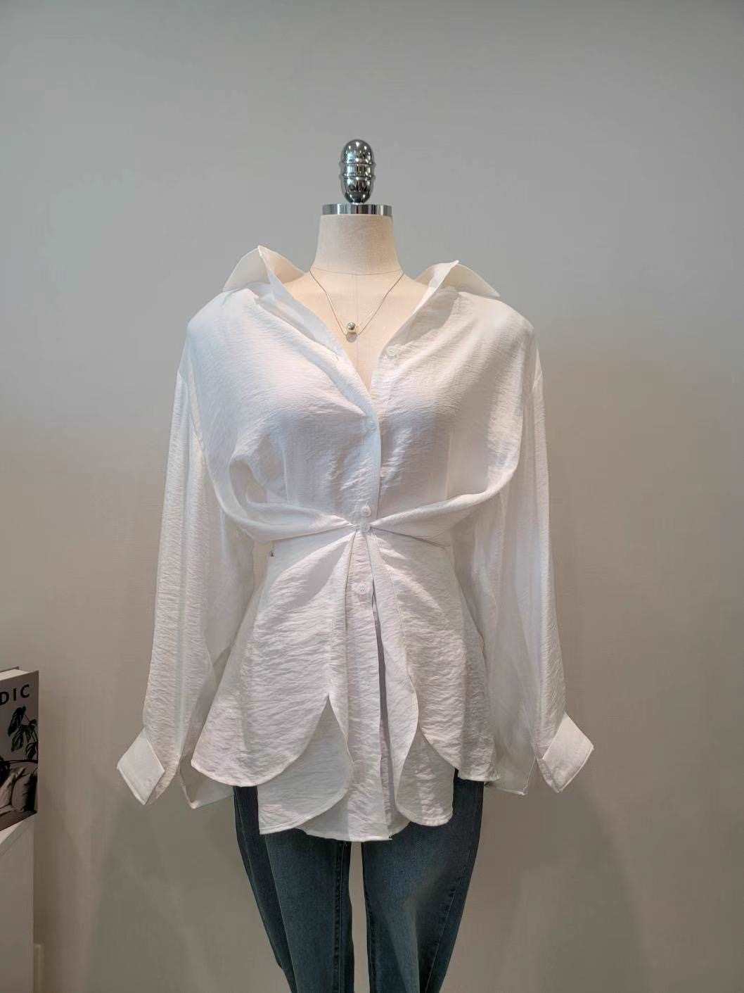 A BLACK韓國直郵東大門實拍女裝新品職業休閑24秋夏襯衫蕾絲衫A BLACK襯衫/蕾絲衫