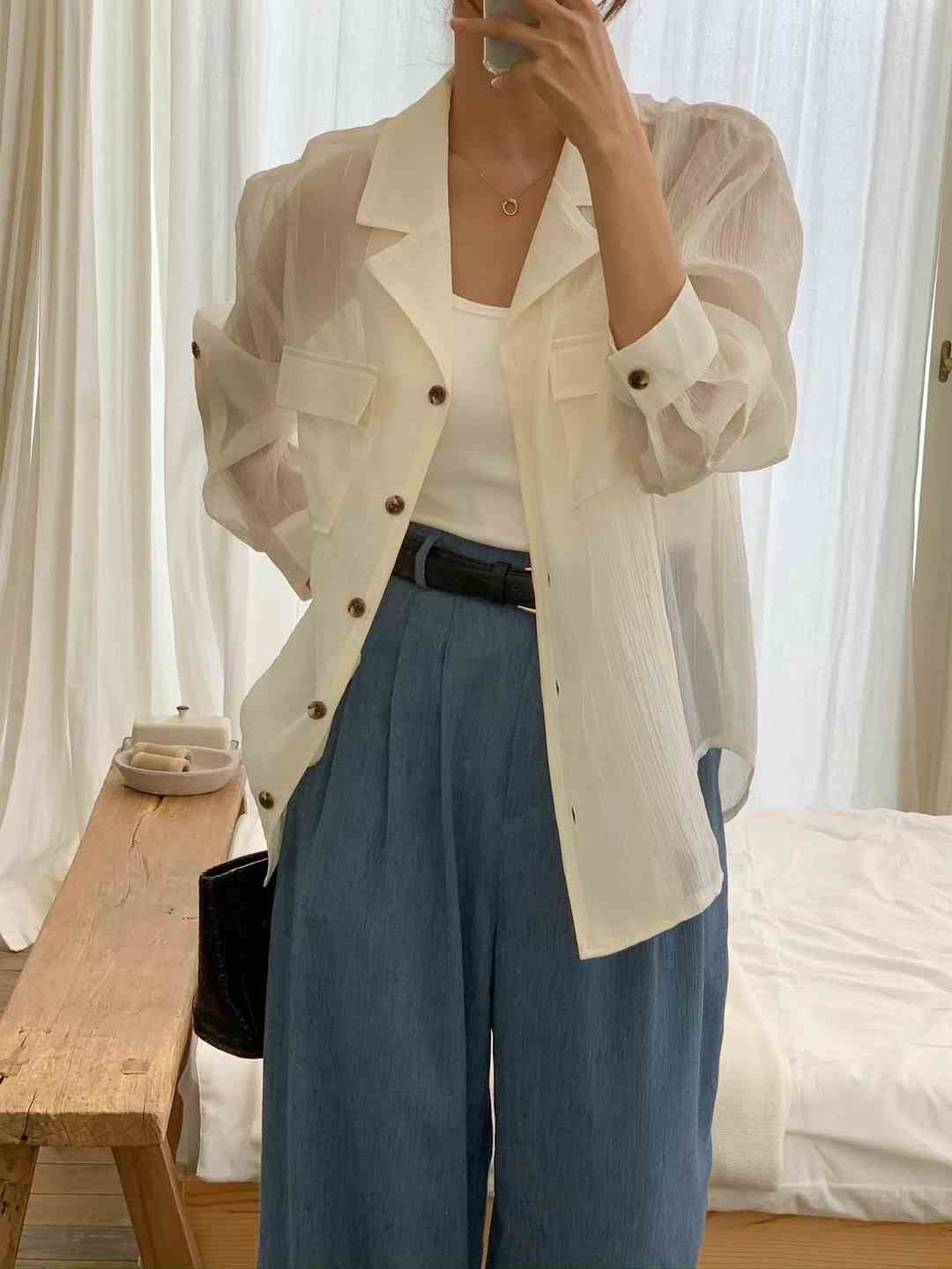 POLLEN東大門直郵女士新品休閑職業推薦人氣時尚襯衫蕾絲衫POLLEN襯衫/蕾絲衫