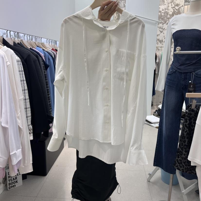 NYLON韓國直郵東大門實拍女裝新款24秋冬休閑襯衫蕾絲衫兜帽NYLON襯衫/蕾絲衫