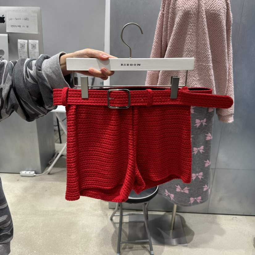 RIBBON韓國直郵東大門實拍女裝新品24秋冬休閑短褲含腰帶RIBBON短褲