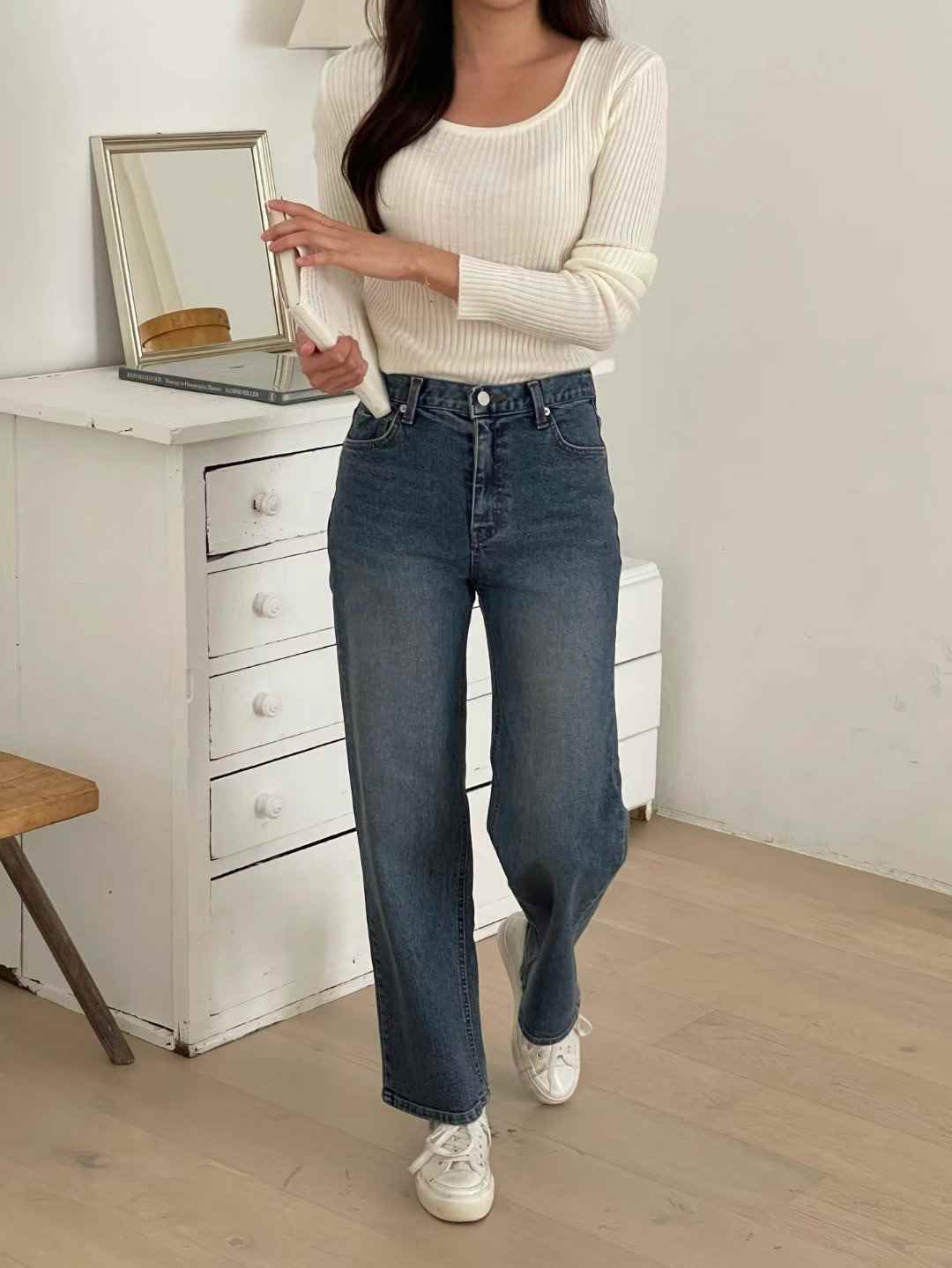 QMARKET韓國直郵東大門代購女裝新款休閑真品職業時尚牛仔褲QMARKET牛仔褲
