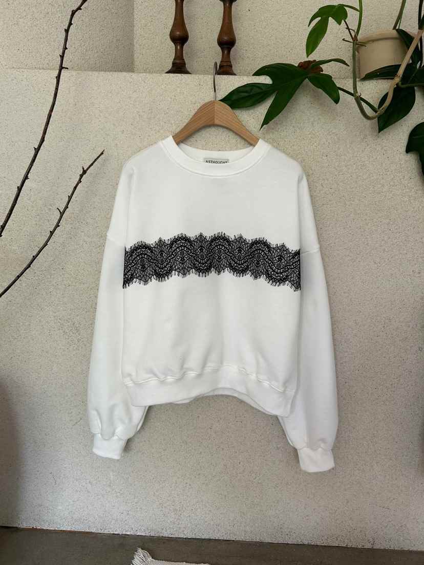 AS THOUGHT韓國直郵女裝新品職業熱賣24秋冬衛衣短款蕾絲AS THOUGHT衛衣