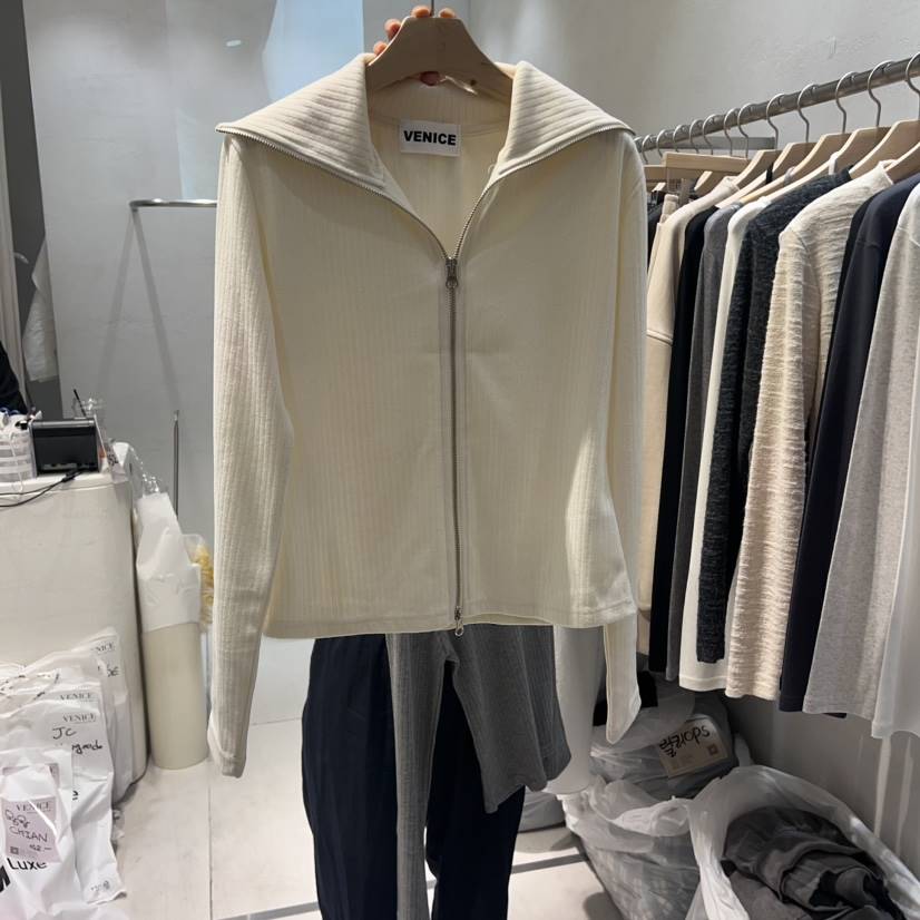 VENICE直郵韓國代購女裝新品真品時尚24秋冬職業長袖T恤拉鏈VENICE長袖T恤