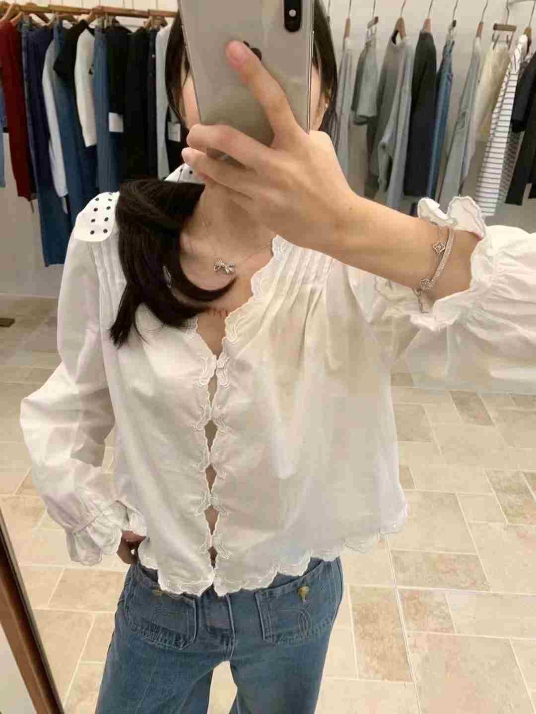 SSONG韓國直郵女裝新款24秋冬休閑推薦熱賣職業襯衫蕾絲衫SSONG襯衫/蕾絲衫