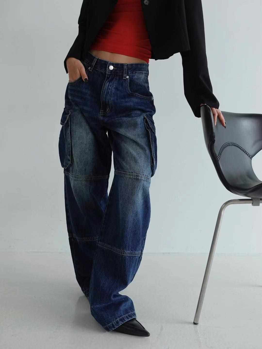 BYJEAN韓國直郵東大門實拍女裝新品24秋冬職業時尚牛仔褲POPO牛仔褲