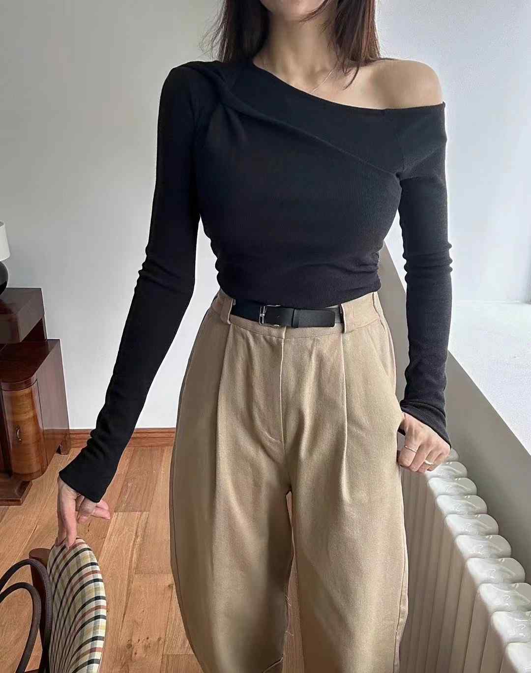 BLACK LINE直郵韓國代購女裝新款真品職業休閑推薦長袖T恤BLACK LINE長袖T恤