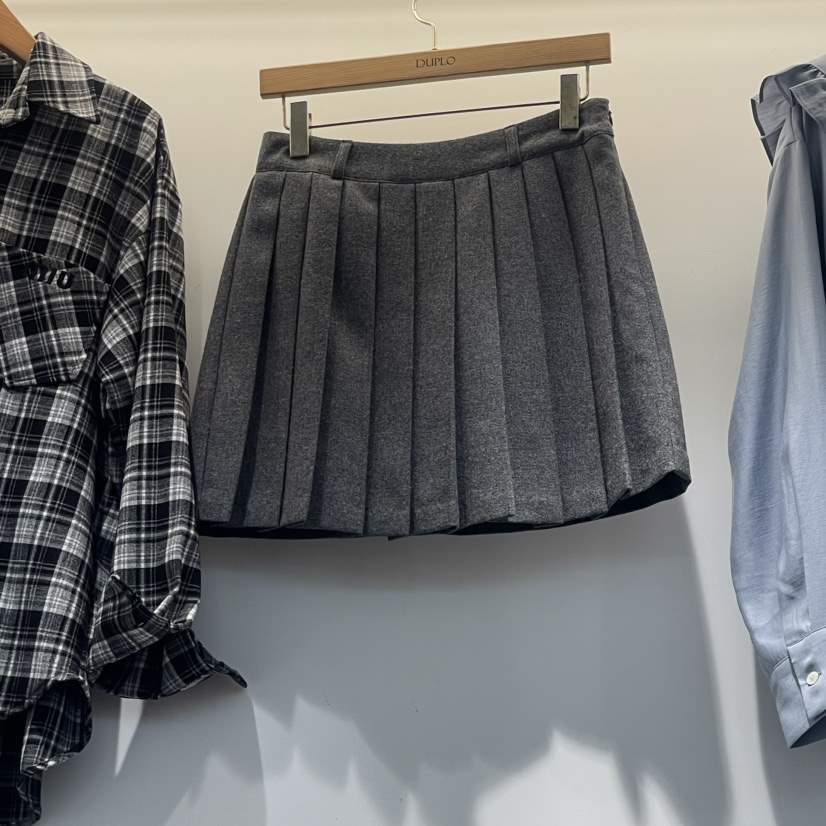 DUPLO直郵韓國代購女裝新品人氣24秋冬休閑熱賣短裙百褶羊毛DUPLO短裙