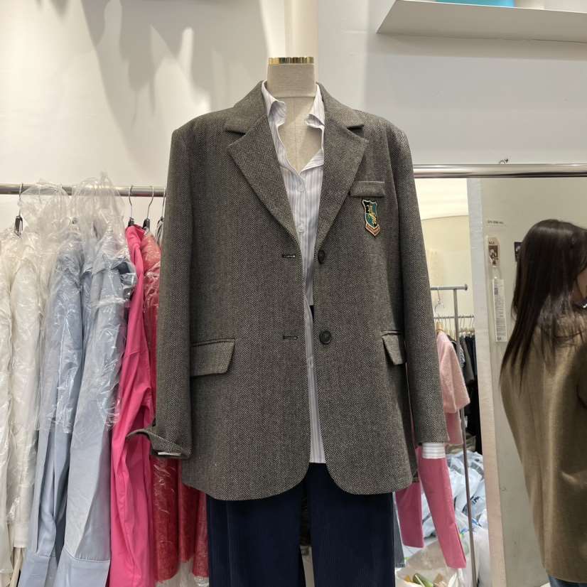 DUPLO韓國直郵東大門實拍女裝新品時尚人氣推薦職業夾克人字紋DUPLO夾克
