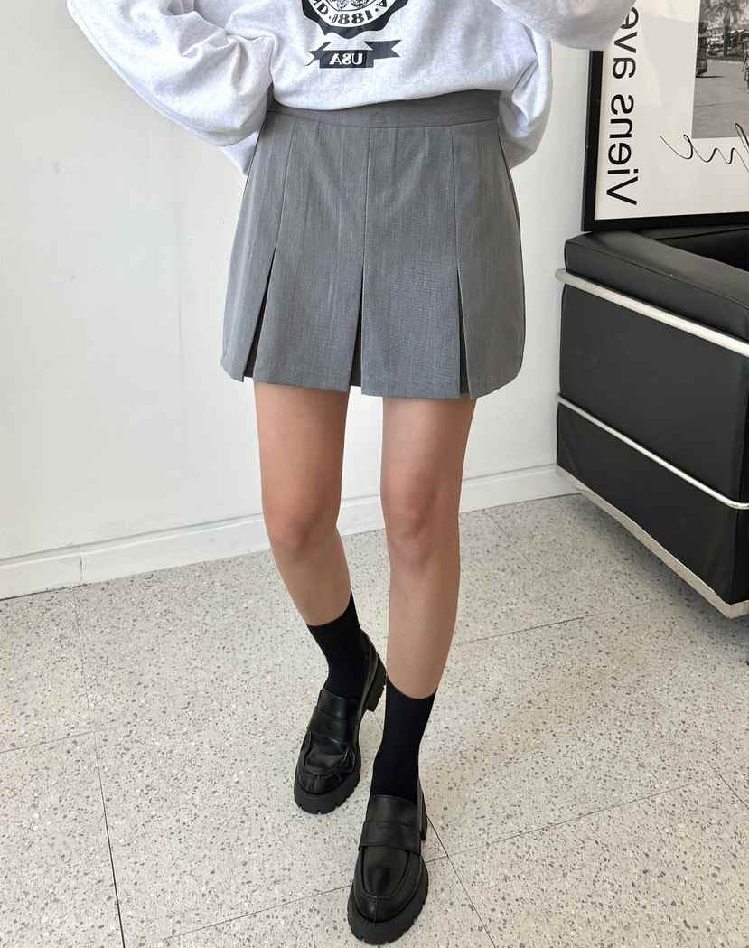 MARRON直郵韓國代購女裝新款推薦人氣熱賣24秋冬短裙百褶PIN-UP短裙