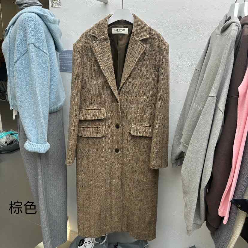 LaYoverR韓國直郵東大門實拍女裝新品24秋冬真品中長款大衣E/E/E中長款大衣