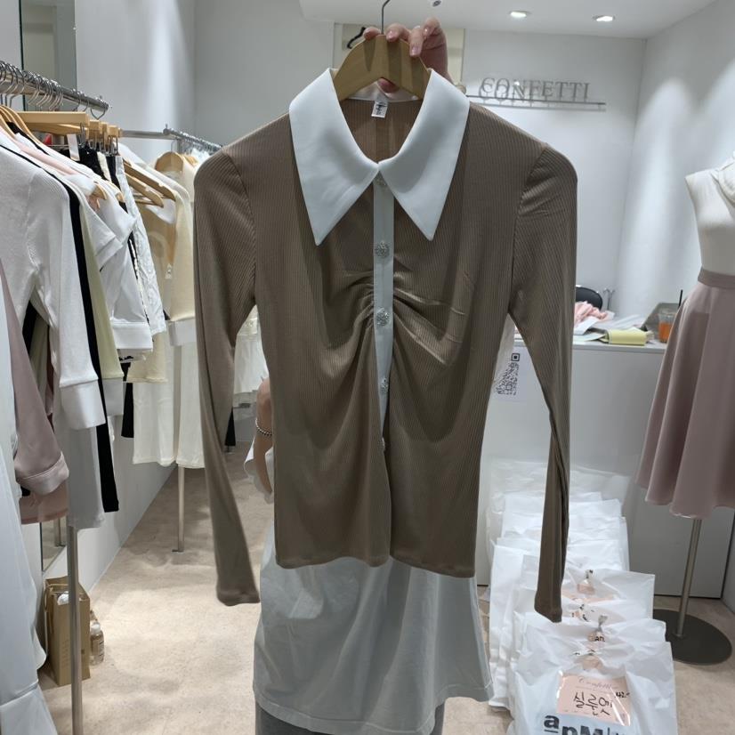PLAYLIST韓國直郵東大門代購女裝新品24秋冬人氣職業長袖T恤confetti長袖T恤