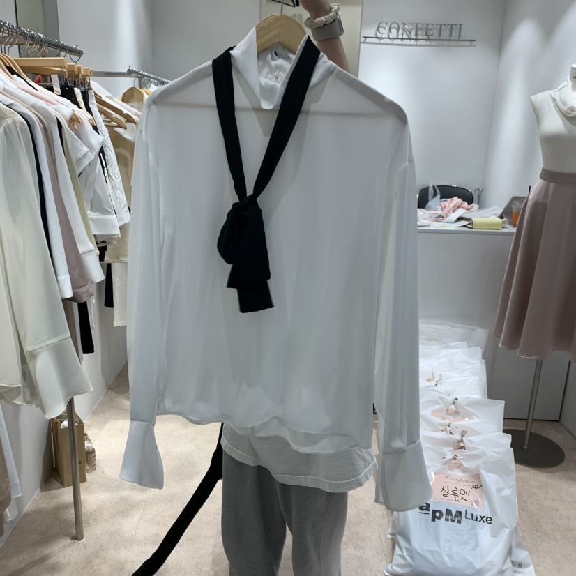 PLAYLIST韓國直郵東大門代購女裝新款推薦襯衫蕾絲衫含領帶confetti襯衫/蕾絲衫