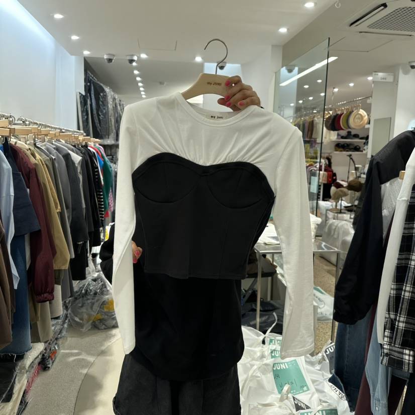 JUNI直郵韓國代購女裝新品人氣職業休閑推薦真品熱賣長袖T恤JUNI長袖T恤