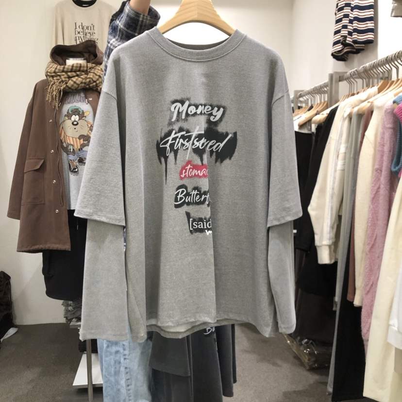 VILLABUTTON直郵韓國代購女裝新品24秋冬熱賣長袖T恤假兩件VILLABUTTON長袖T恤