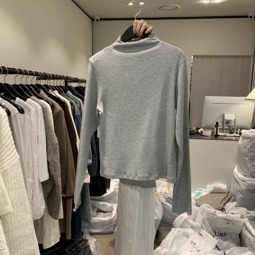 RE STOCK韓國直郵東大門實拍女裝新品人氣推薦長袖T恤高領RE STOCK長袖T恤