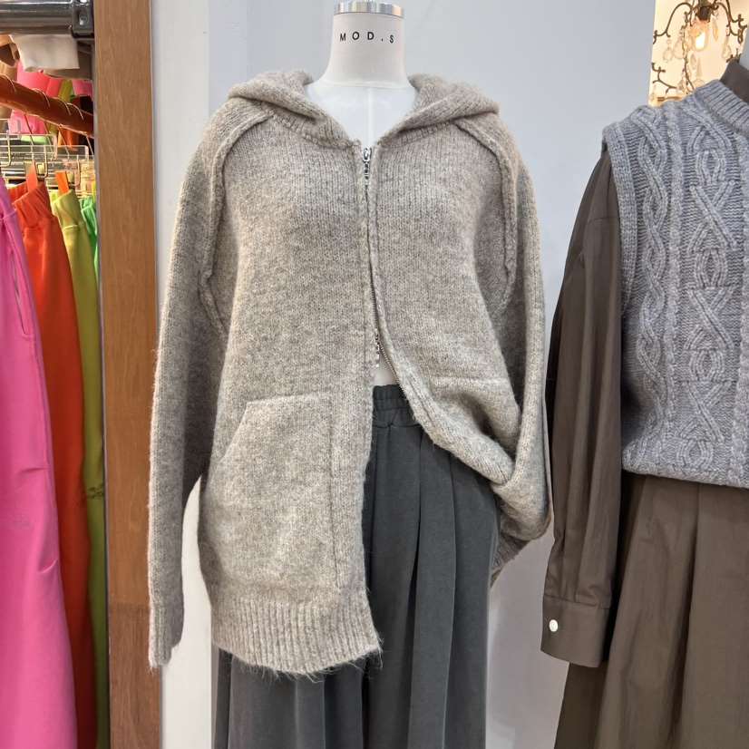 MODS直郵韓國代購女裝新品24秋冬真品職業針織衫拉鏈連帽MODS-Q針織衫