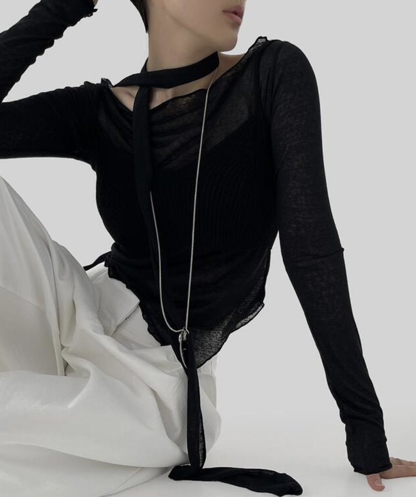 REVIEW 리뷰直郵韓國代購女裝新款推薦時尚熱賣長袖T恤含脖帶THE MUTE長袖T恤