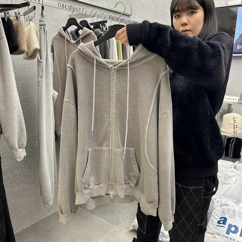 LE A直郵韓國代購女裝新款人氣推薦休閑24秋冬衛衣不加絨拉鏈LE A-男裝衛衣