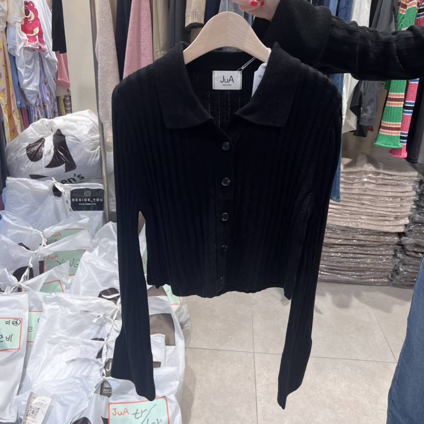 JuA韓國直郵東大門實拍女裝新品休閑時尚職業針織衫短款羅紋JUA針織衫