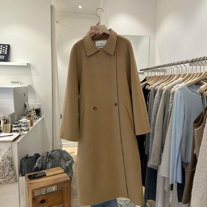riette韓國直郵女裝新品人氣休閑時尚真品中長款大衣含腰繩VEGETABLE中長款大衣