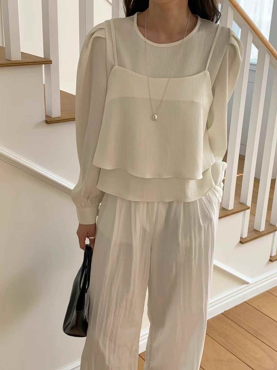 MOIBIEN直郵韓國代購女裝新款人氣真品24秋冬時尚襯衫蕾絲衫OBLANC襯衫/蕾絲衫