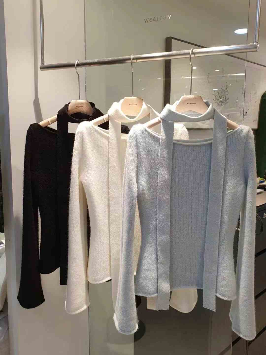 WEARRAW韓國直郵女裝新品推薦職業真品熱賣針織衫羊駝毛含脖帶WEARRAW針織衫