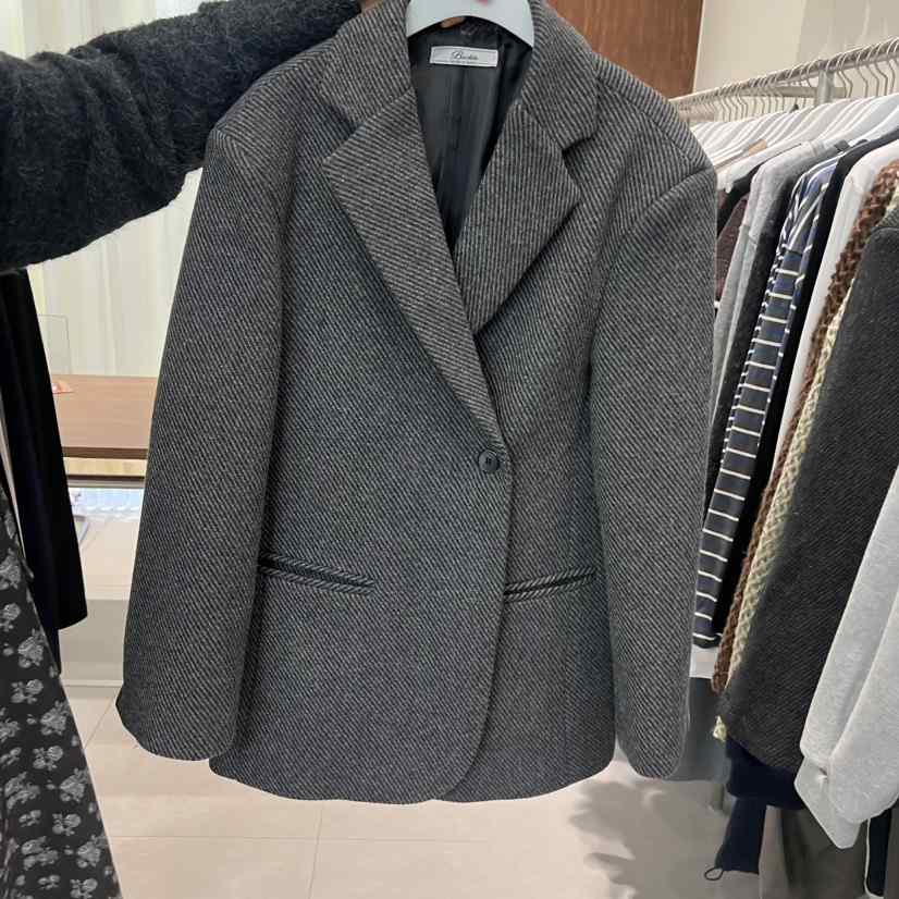 BUCKLE韓國直郵東大門代購女裝新品24秋冬短款大衣羊毛人字紋BUCKLE短款大衣