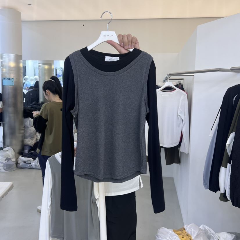 NON CLIP韓國直郵女裝新品真品推薦休閑時尚長袖T恤假兩件NON CLIP長袖T恤