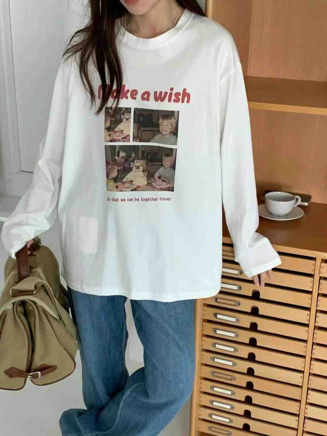 ONEMORETHING韓國直郵東大門實拍女裝新品時尚人氣熱賣長袖T恤ONEMORETHING長袖T恤