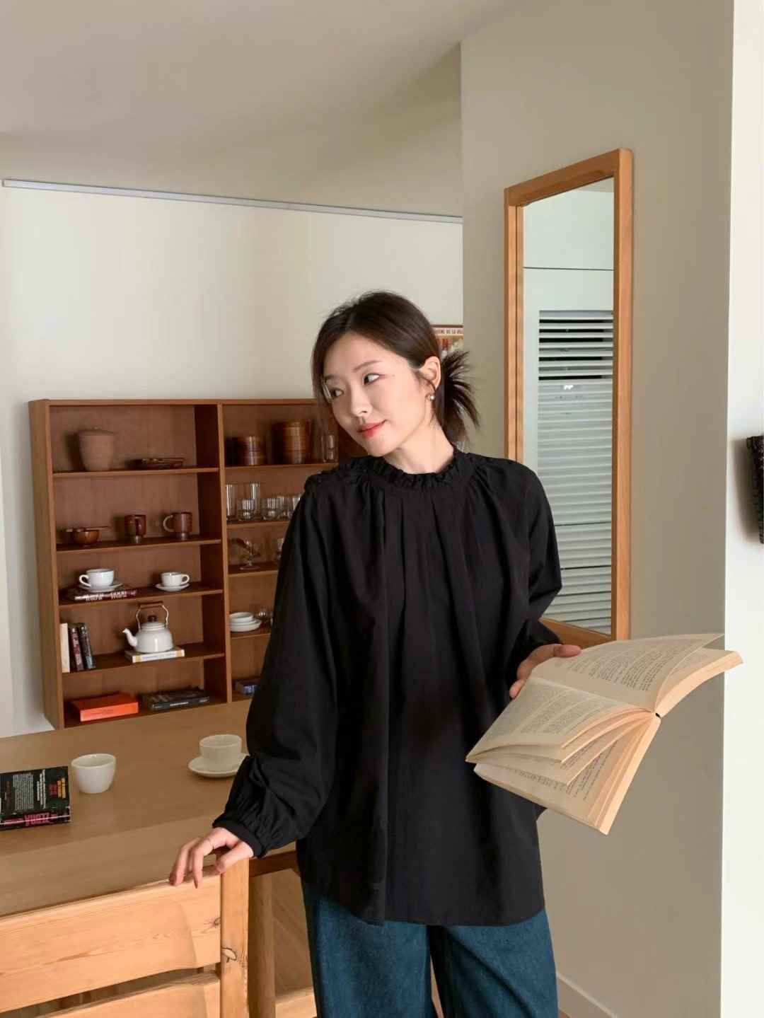LUNE___韓國直郵女裝新品職業熱賣24秋冬休閑時尚襯衫蕾絲衫BROTE襯衫/蕾絲衫