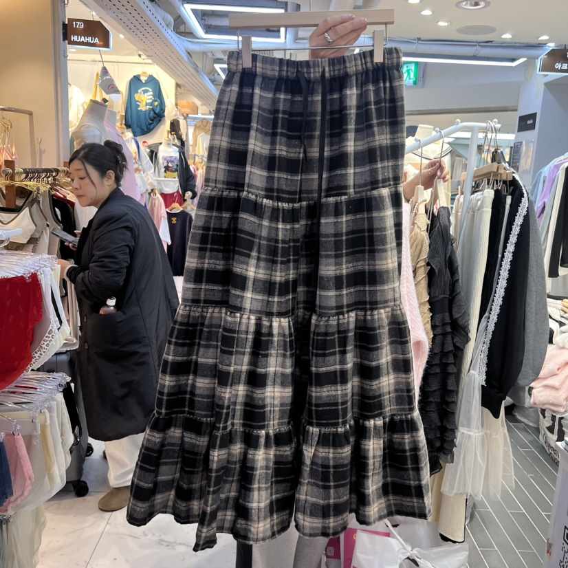 Akra by art韓國直郵東大門代購女裝新款休閑24秋冬長裙格紋AKRA BY ART長裙