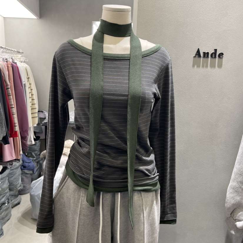 ANDE直郵韓國代購女裝新款時尚熱賣推薦人氣真品長袖T恤含圍巾ANDE長袖T恤