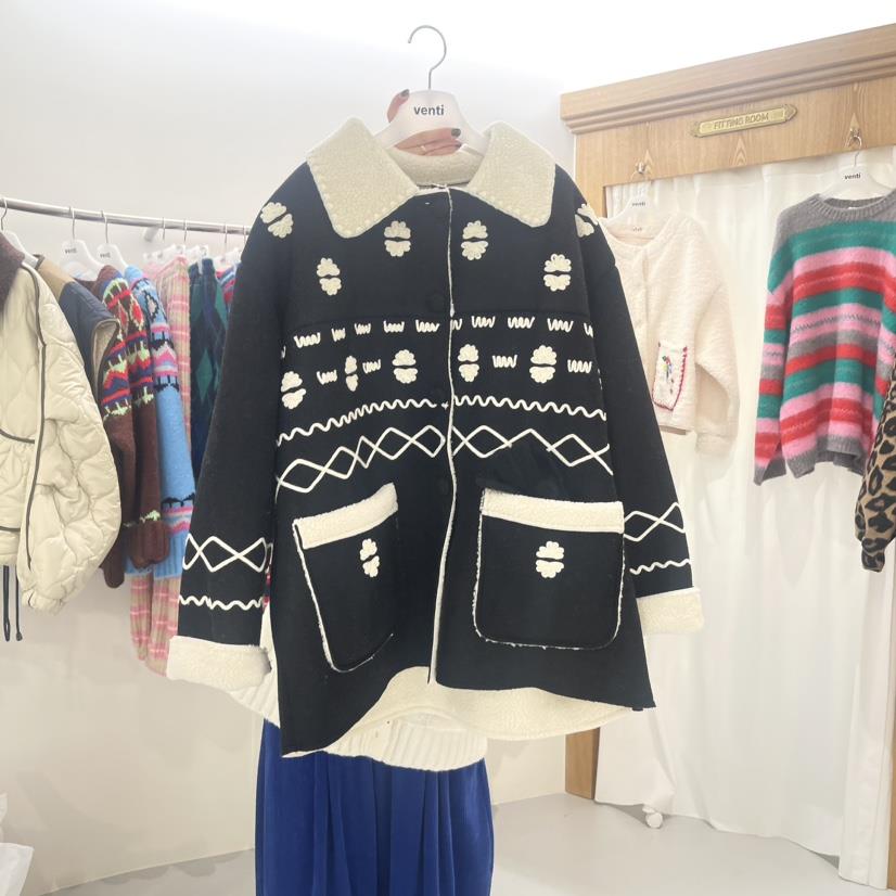 Venti韓國直郵東大門實拍女裝新款時尚推薦長款棉服手工制作VENTI長款棉服