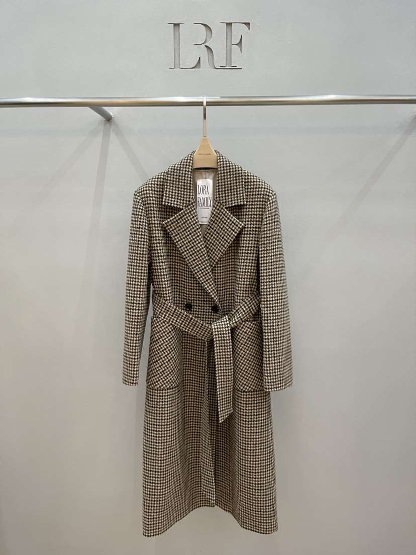 PLUS HONG-P直郵韓國代購女裝新品24秋冬中長款大衣含腰帶羊毛格紋PLUS HONG-P中長款大衣