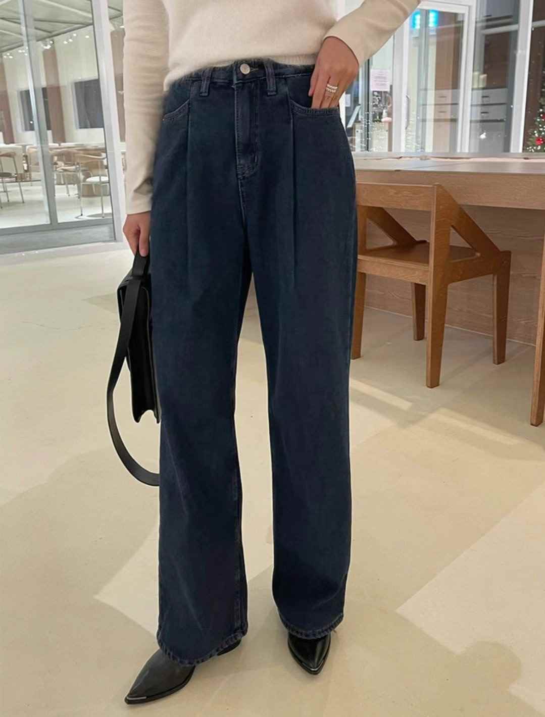 PI2韓國直郵女裝新品休閑人氣職業時尚24秋冬牛仔褲加絨Pi2牛仔褲