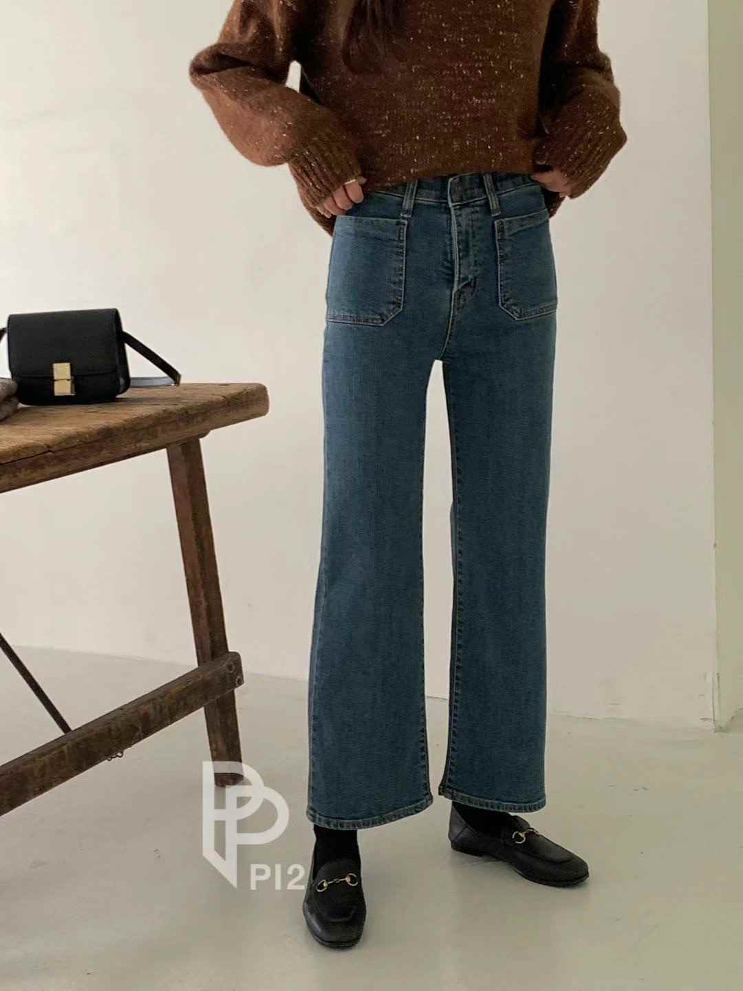 PI2韓國直郵女裝新款熱賣真品24秋冬休閑推薦牛仔褲加絨Pi2牛仔褲