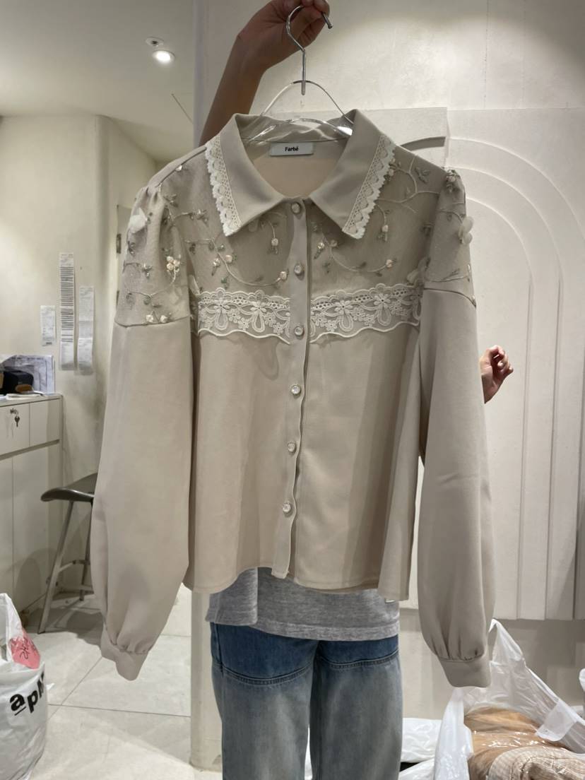FARBE韓國直郵東大門代購女裝新品休閑推薦24秋冬襯衫蕾絲衫PLATFORM襯衫/蕾絲衫