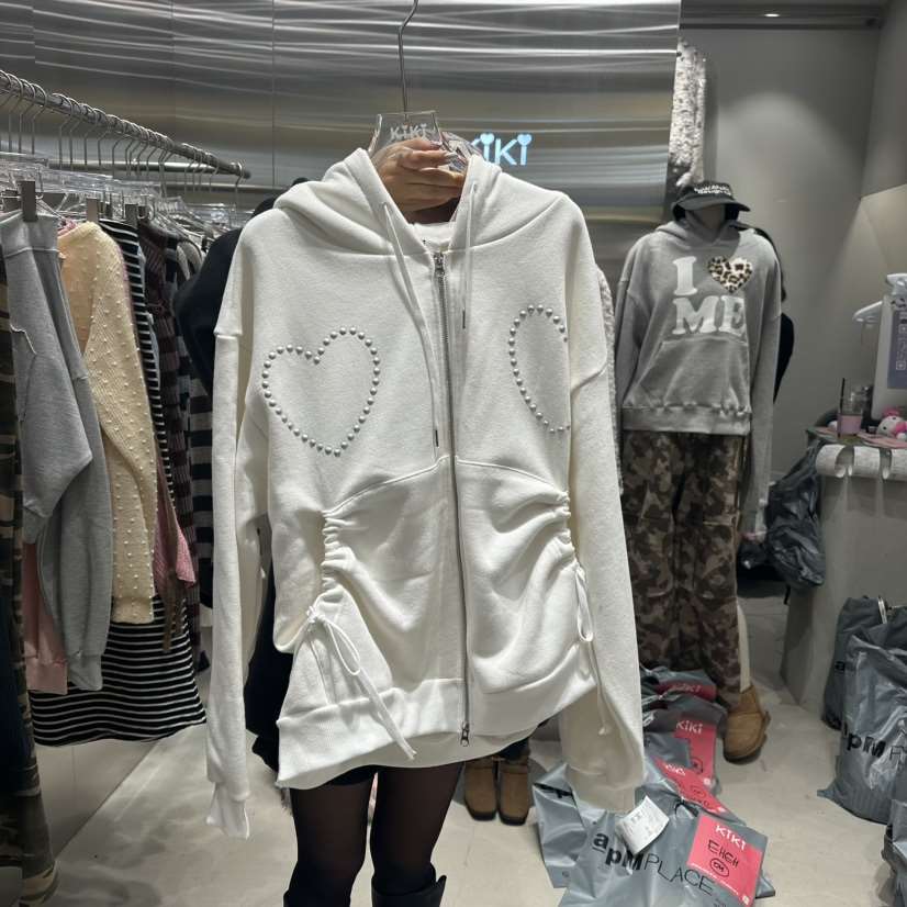 KiKi韓國直郵女裝新款休閑時尚推薦熱賣職業衛衣拉絨拉鏈連帽KIKI衛衣