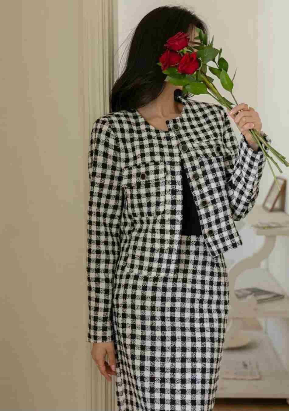 TERAIS韓國直郵東大門實拍女裝新品職業熱賣推薦時尚夾克花呢TERAIS夾克